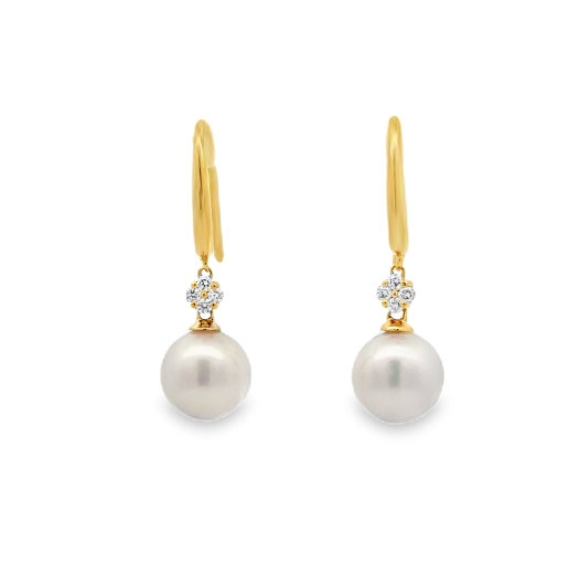 18K YG 8-8.5mm Japanese Cultured Pearl & Diamond Drop Earrings Main image