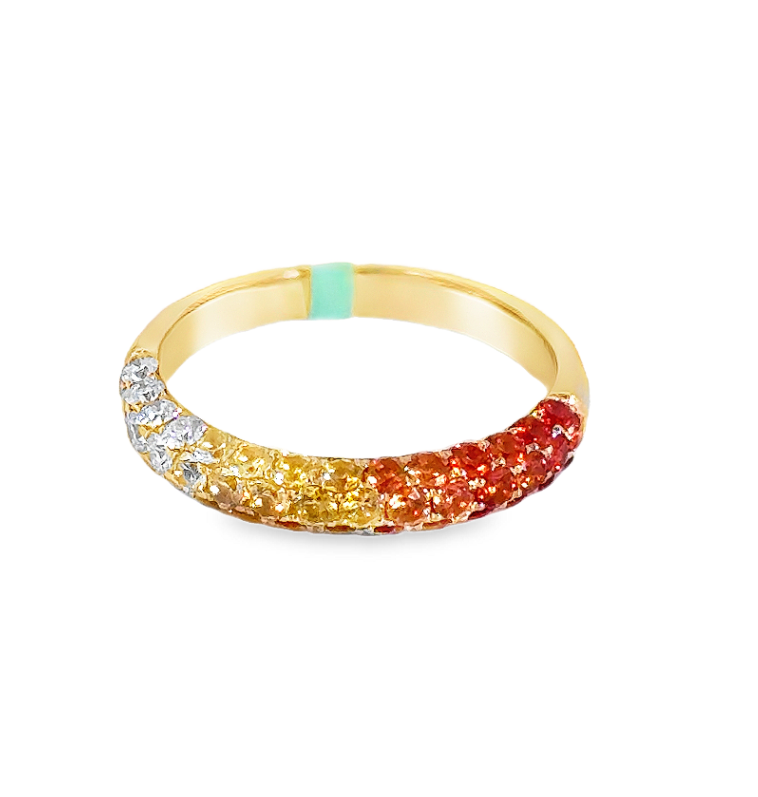 18K Yellow Gold Ombre Orange Sapphire & Diamond Band by David Kord