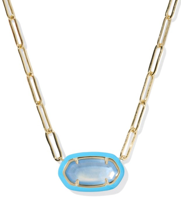 Gold Plated Elisa Enamel Frame Paperclip Necklace in Periwinkle Illusion by Kendra Scott Main image