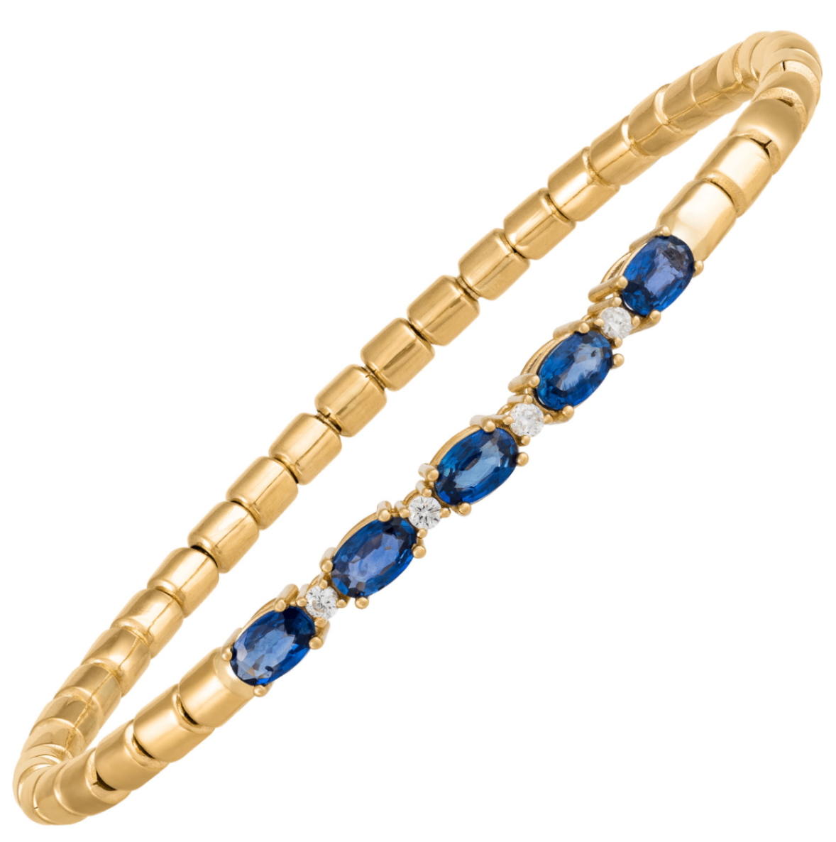 18K Yellow Gold Diamond & Blue Sapphire Stretch Bangle Main image