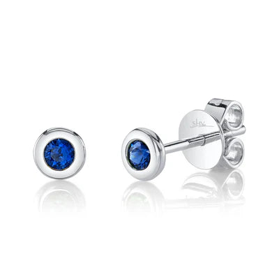 14K WG Bezel Set Blue Sapphire Stud Earrings