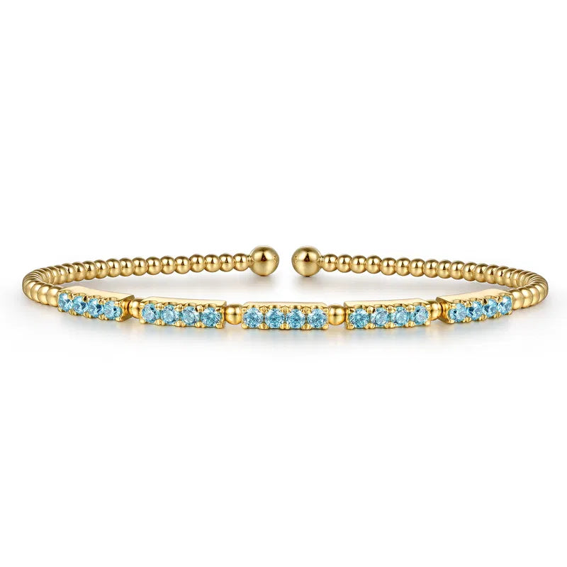 14K YG Bujukan Beads & Blue Topaz Split Bangle Bracelet by Gabriel NY