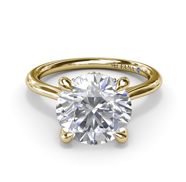 14K Yellow Gold Lab Grown Round Hidden Halo Engagement Ring by Fana