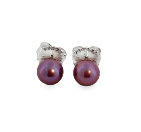 14K White Gold 8-8.5mm Purple Cultured Freshwater Pearl Studs Main image