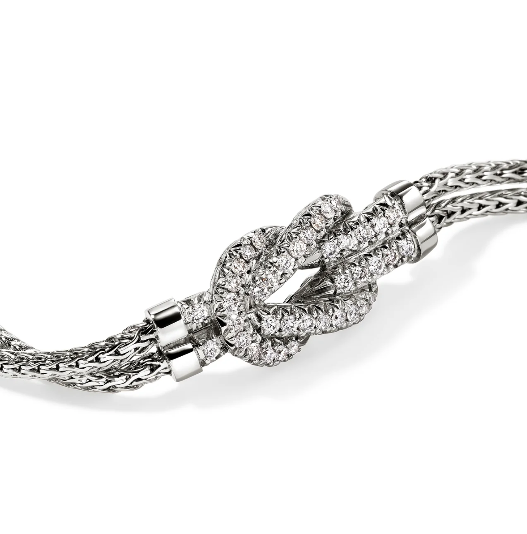 Sterling Silver Pave Diamond Love Knot Double Row Bracelet by John Hardy