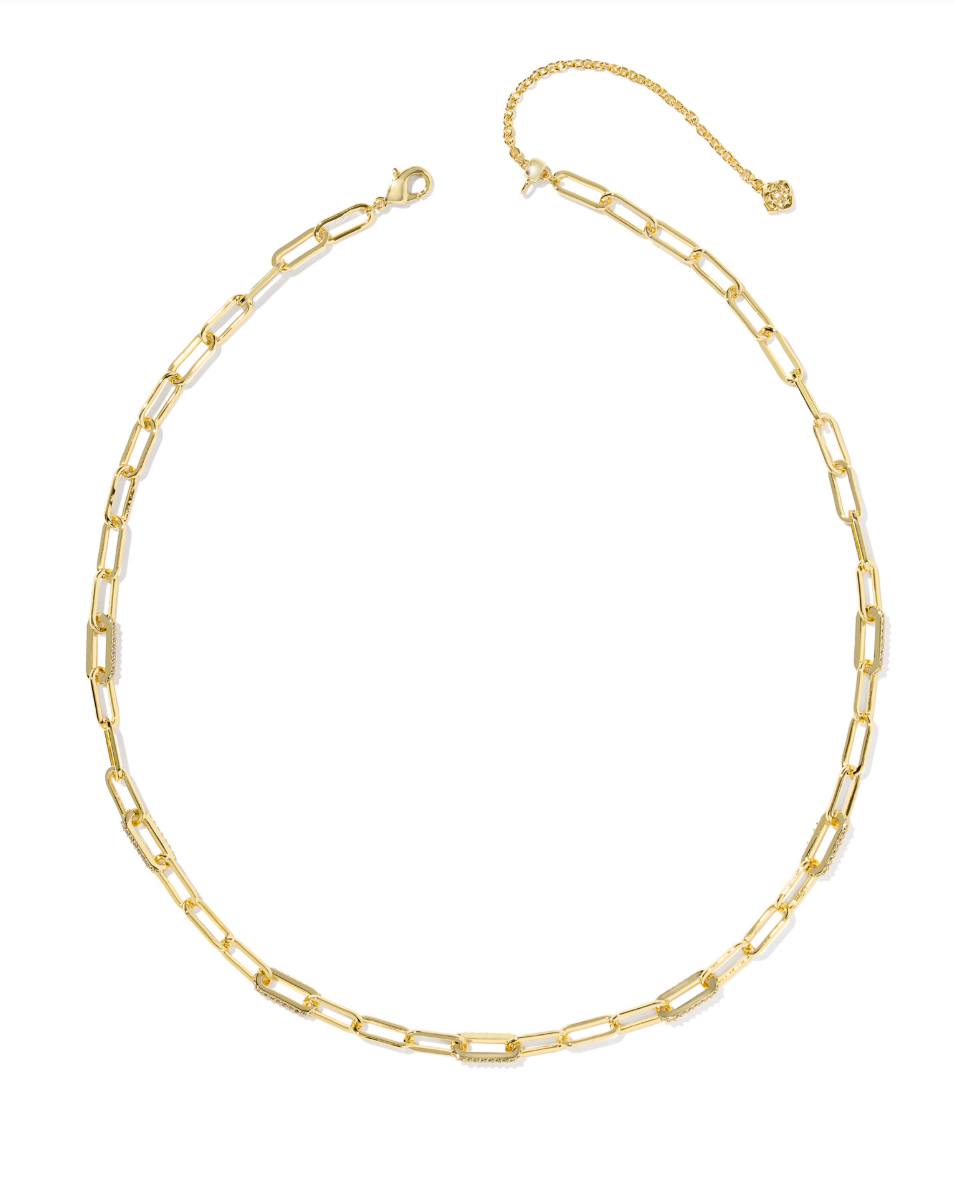 Gold Plated Bella Chain Necklace in White CZ by Kendra Scott