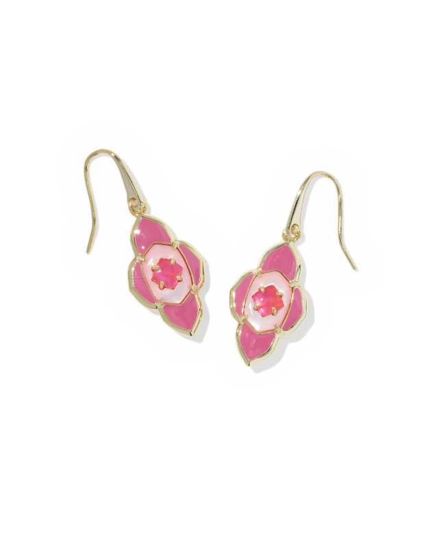 Gold Plated Abbie Medallion Small Drop Earrings in Hot Pink Mix by Kendra Scott Secondary image