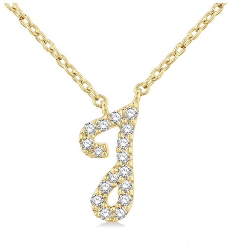 10K YG .07cttw Dia Script Initial J Pendant