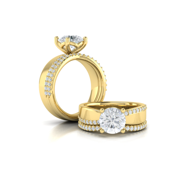 14K YG Diamond Arc Contour Wedding Band by Vlora