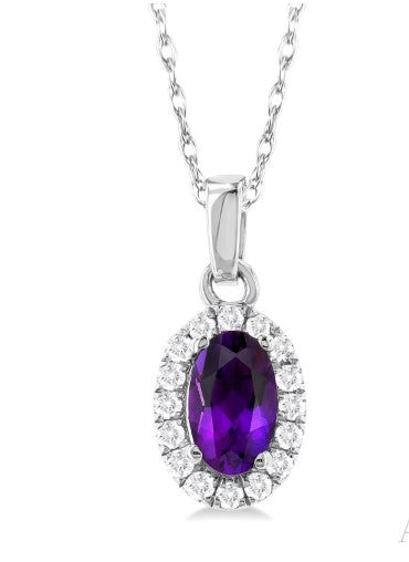 10K WG 5x3 Oval Amethyst & .07cttw Dia Halo Pendant