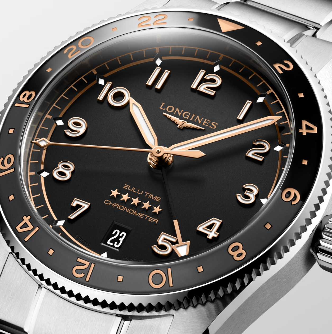 Longines Spirit Zulu Time GMT 39mm Watch with Black Matt Dial
