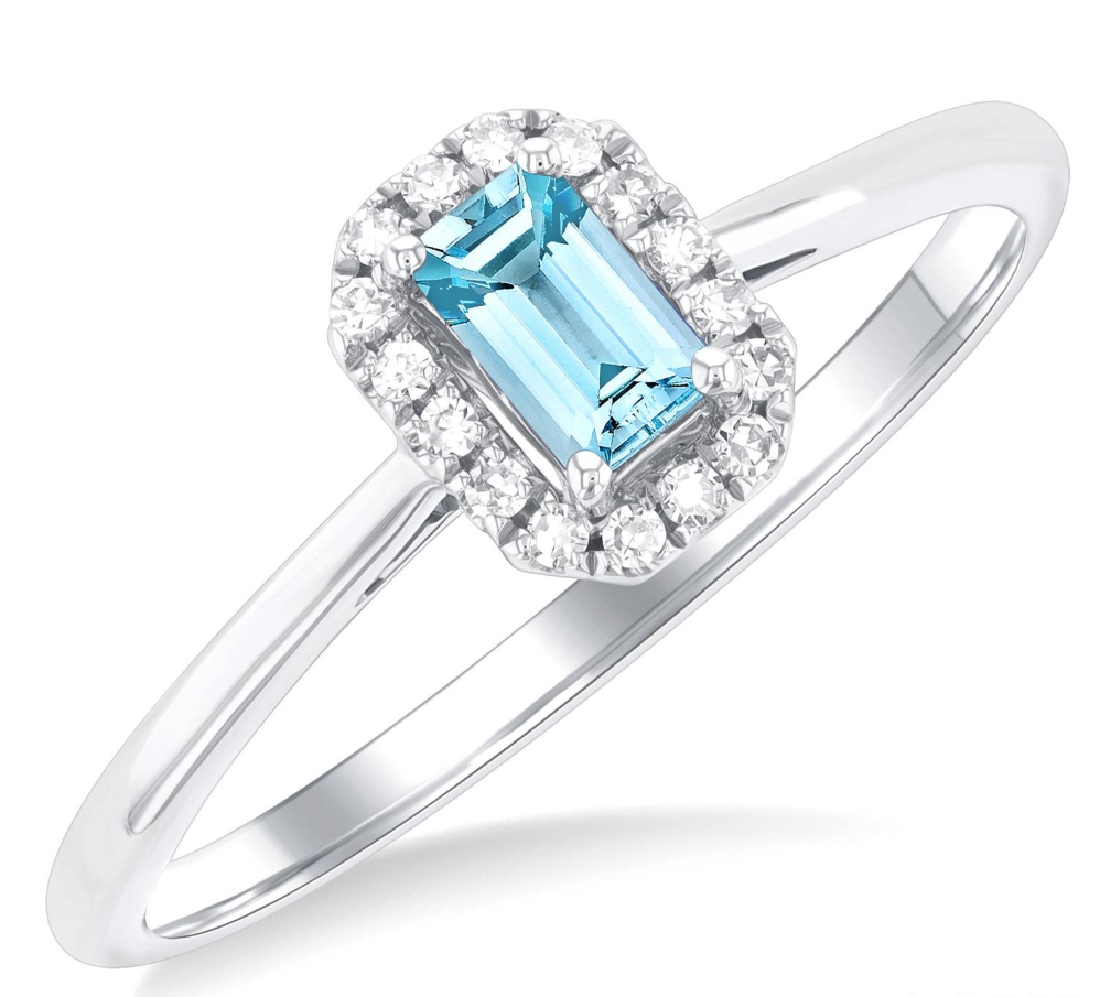 10K WG 5X3 AQUAMARINE & 1/10CTTW DIA HALO RING