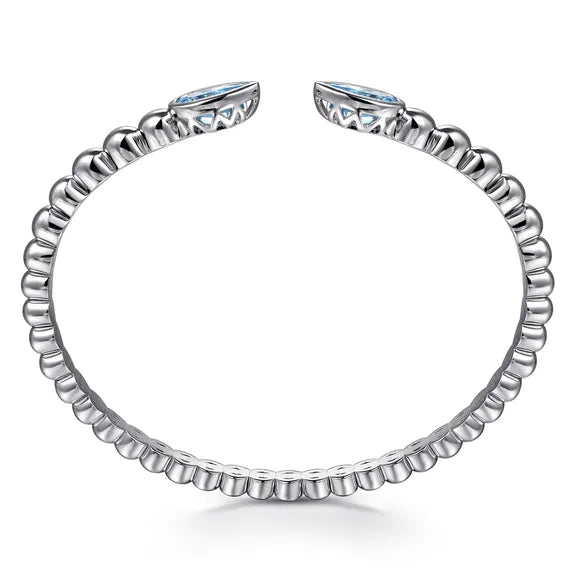 Sterling Silver Bujukan and Pear Shape Blue Topaz Split Bangle Bracelet by Gabriel NY