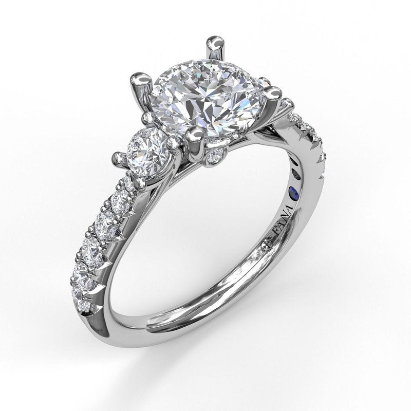 14K WG Round Diamond Three-Stone Semi-Mount with Peekaboos by FANA Main image
