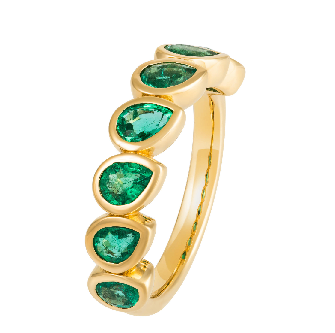 18K Yellow Gold Bezel Set Pear Shape Emerald Band Main image