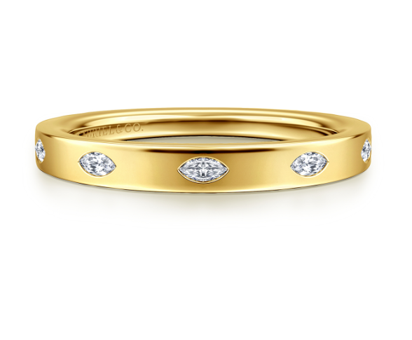 14K YG Marquise Flush Diamond Cigar Band by Gabriel NY Main image