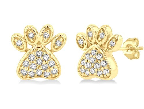 10K YG 1/8cttw Diamond Petite Dog Paw Stud Earrings