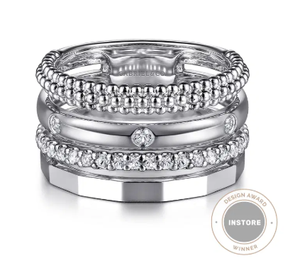 Sterling Silver Bujukan White Sapphire Easy Stackable Ring by Gabriel Main image