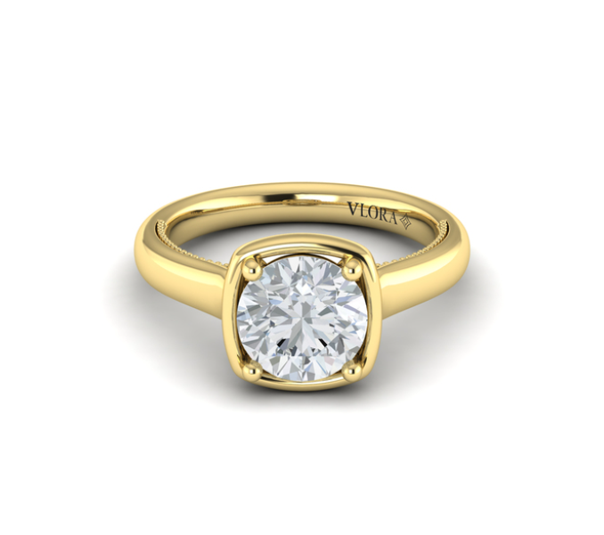 14K YG Round Bezel Frame Semi-Mount with Diamond Bridge by Vlora