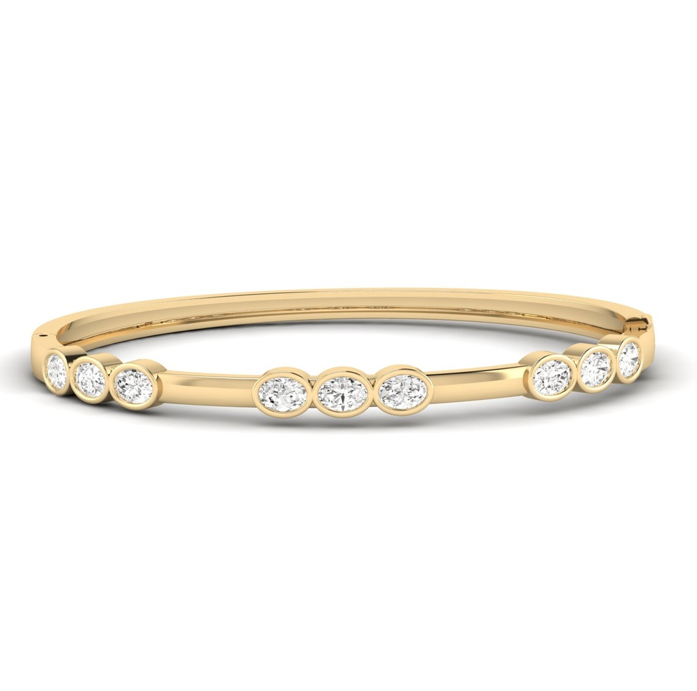 14K Yellow Gold Oval Lab Diamond Bezel Trio Station Bangle by Everlee