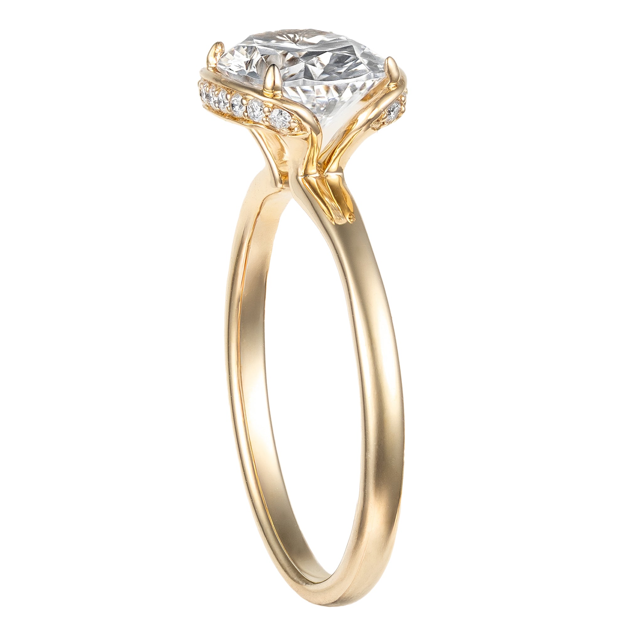 14K Yellow Gold East-West Oval Framed Solitaire Semi-Mount with Hidden Halo Secondary image