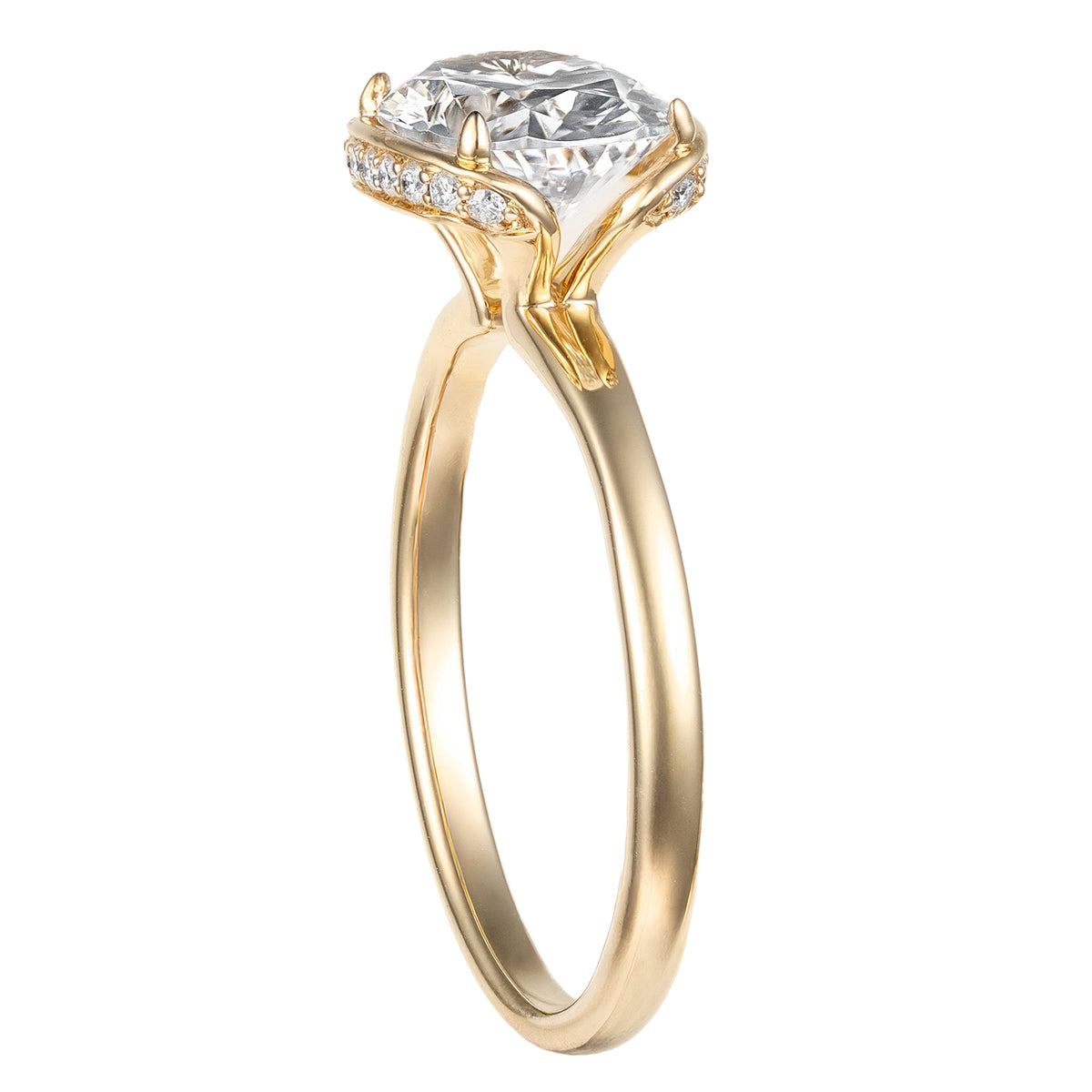14K Yellow Gold East-West Oval Framed Solitaire Semi-Mount with Hidden Halo