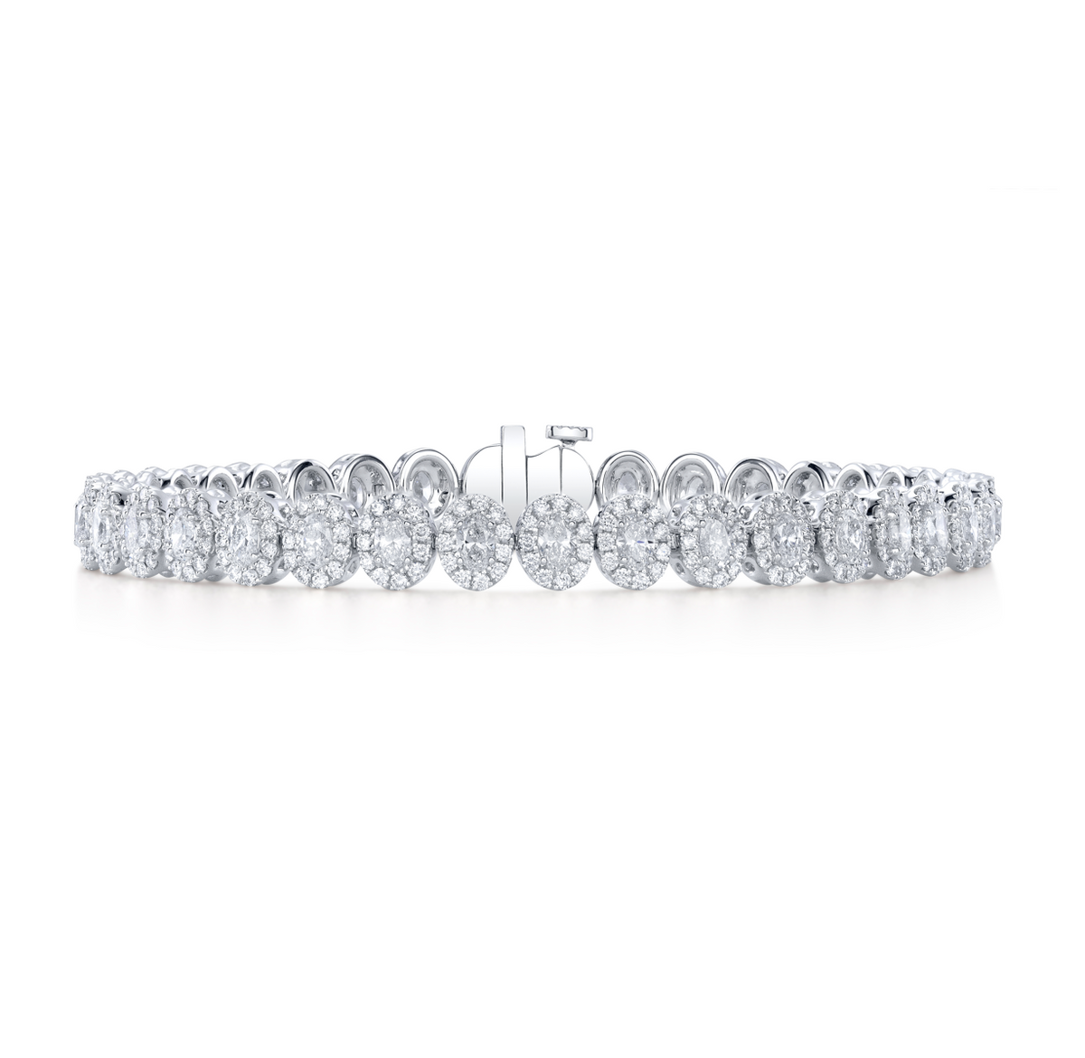 18K White Gold Oval Micro Pave Halo Diamond Tennis Bracelet by Joshua J Main image