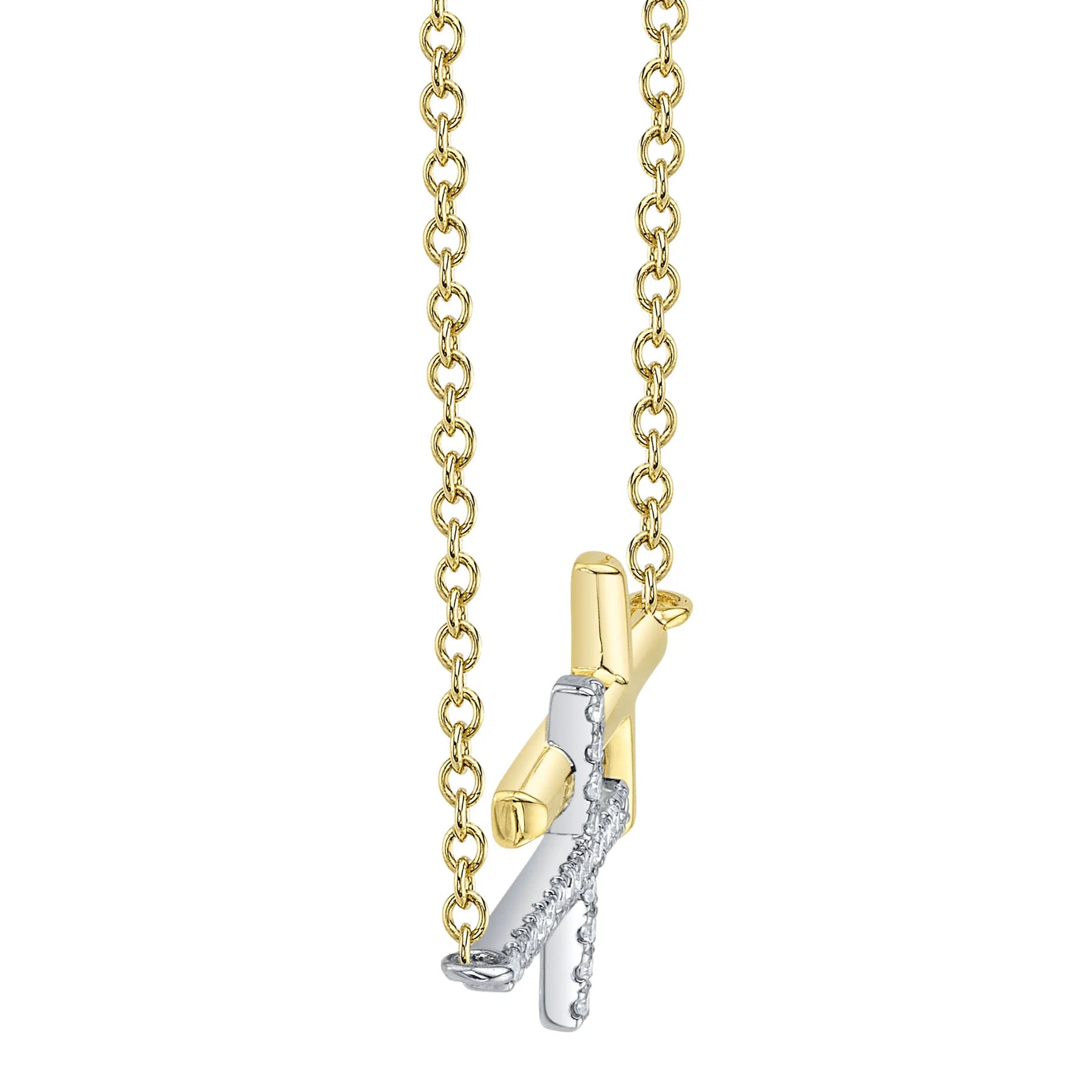 14K Two-Tone Diamond Sideways Stacked Cross Pendant Necklace