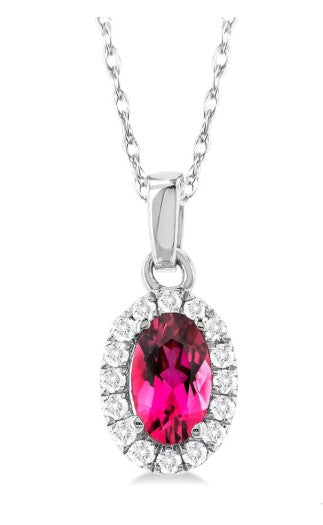 10K WG 5x3 Oval Pink Tourmaline & .07cttw Dia Halo Pendant Main image