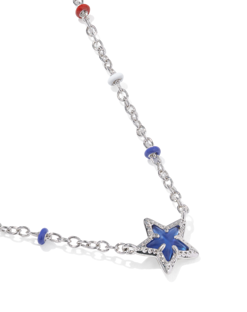 Rhodium Plated Mini Cassidy Pendant Necklace in Cobalt Blue Illusion by Kendra Scott