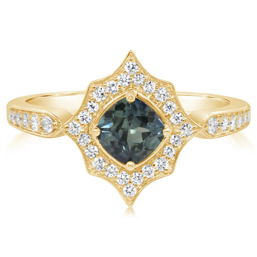 14K YG Vintage Style Montana Sapphire & Diamond Ring Main image