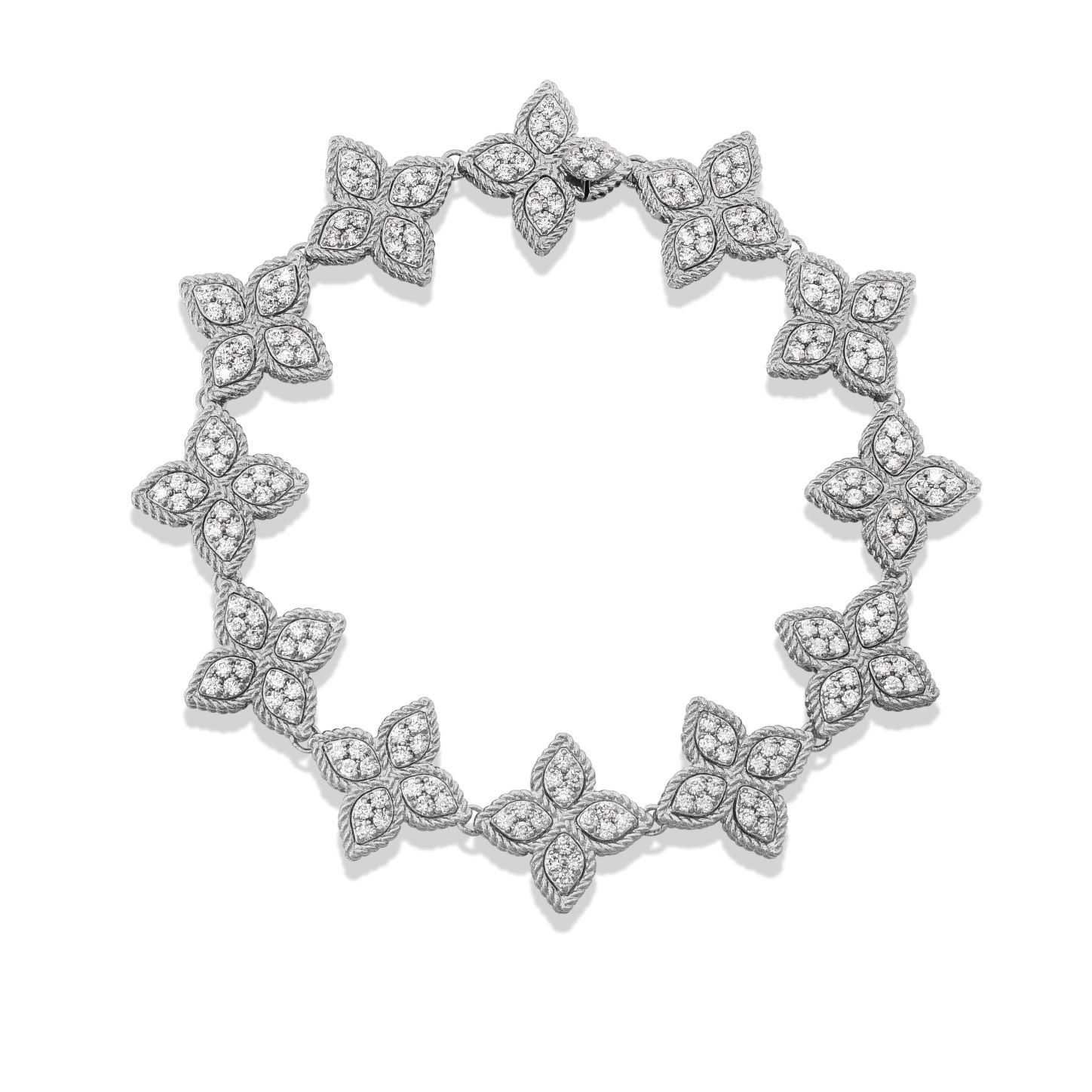 18K White Gold Diamond Princess Flower Tennis Bracelet by Roberto Coin