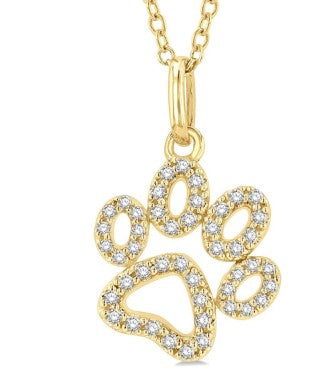 10K YG 1/6cttw Diamond Petite Dog Paw Outline Pendant Necklace