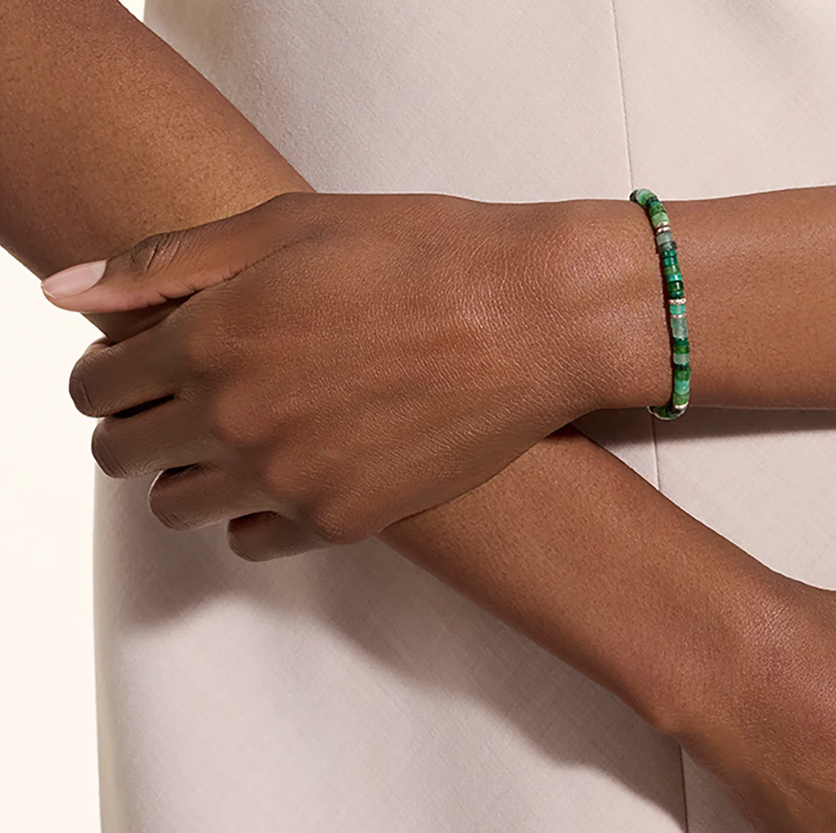 Sterling Silver & Green Hardstones Heishi 4mm Beaded Bracelet by John Hardy