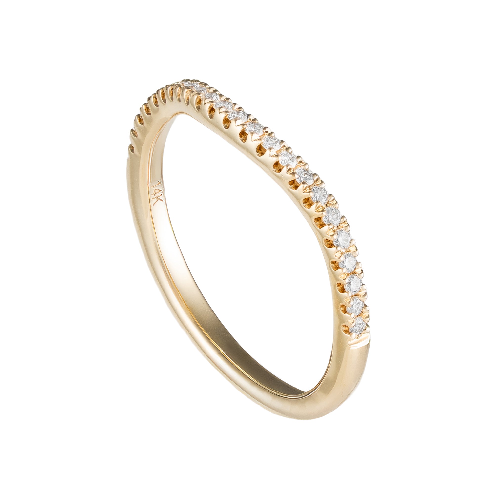 14K Yellow Gold Petite Diamond Prong Set Contour Wedding Band Secondary image