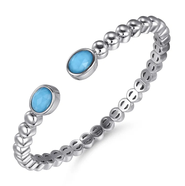Sterling Silver Bujukan Rock Crystal & Turquoise Cuff by Gabriel NY Main image