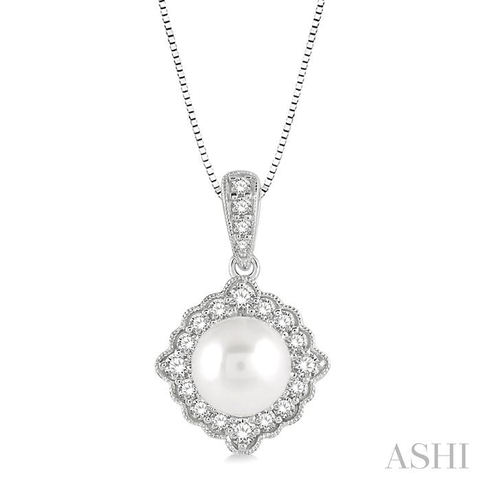 10K WG  Pearl & Diamond Halo Pendant Necklace Main image