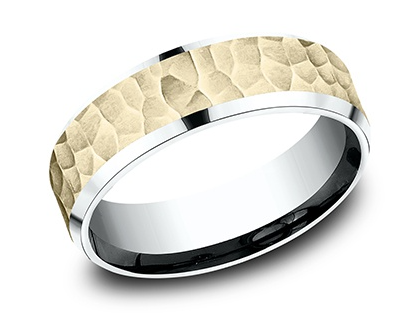 14K Two-Tone "The Villa" Satin Hammered Light Comfort Fit Band by Benchmark Main image