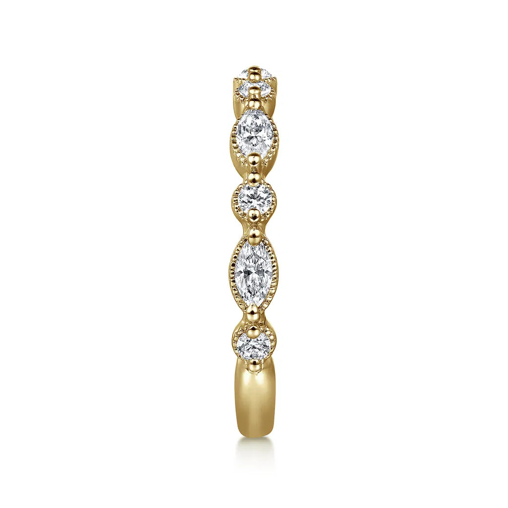 14K YG "Esperanza" Double Prongs Marquise & Round 1/2cttw Diamond Anniversary Band by Gabriel NY