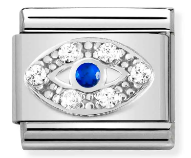 Stainless Steel & Sterling Silver Eye Charm with CZ