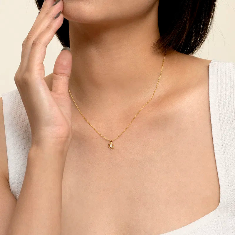 14K YG White Sapphire Floral Pendant Necklace by Gabriel NY