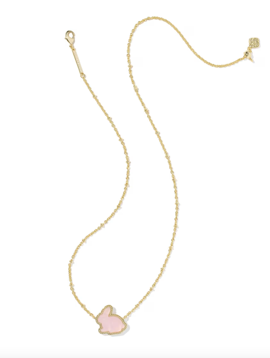 Gold Plated Bunny Short Pendant Necklace in Matte Light Pink Dichroic Glass by Kendra Scott