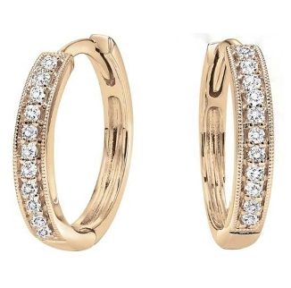 14K Yellow Gold Diamond Huggies with Milgrain Detail Main image