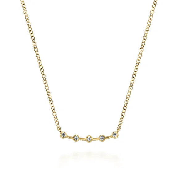 14K YG Diamond Stations Curved Bar Necklace by Gabriel NY