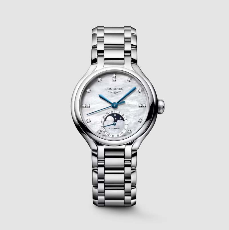 Longines PrimaLuna Moonphase 34mm Watch with Mother of Pearl Dial & Diamond Markers Main image