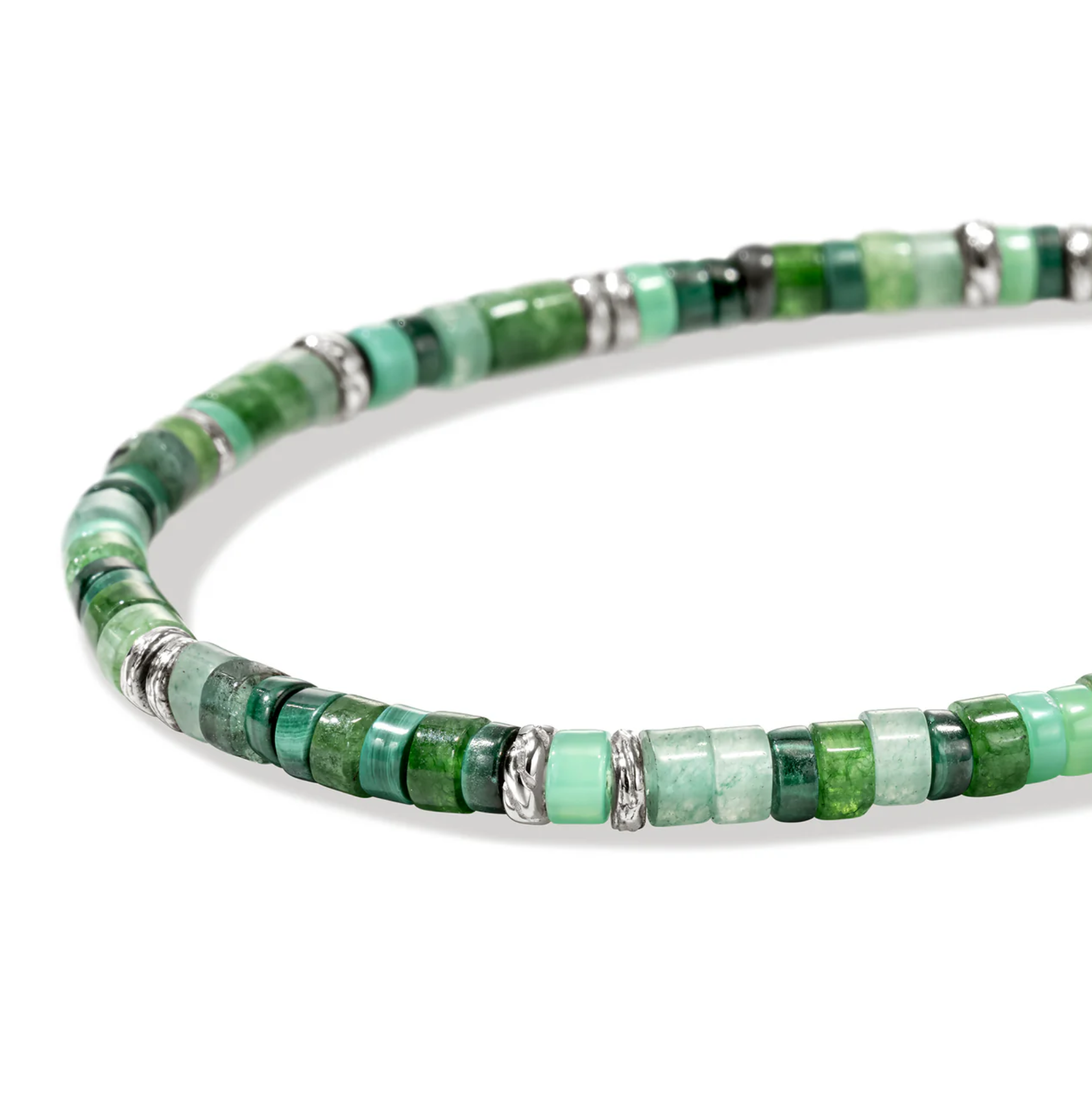 Sterling Silver & Green Hardstones Heishi 4mm Beaded Bracelet by John Hardy