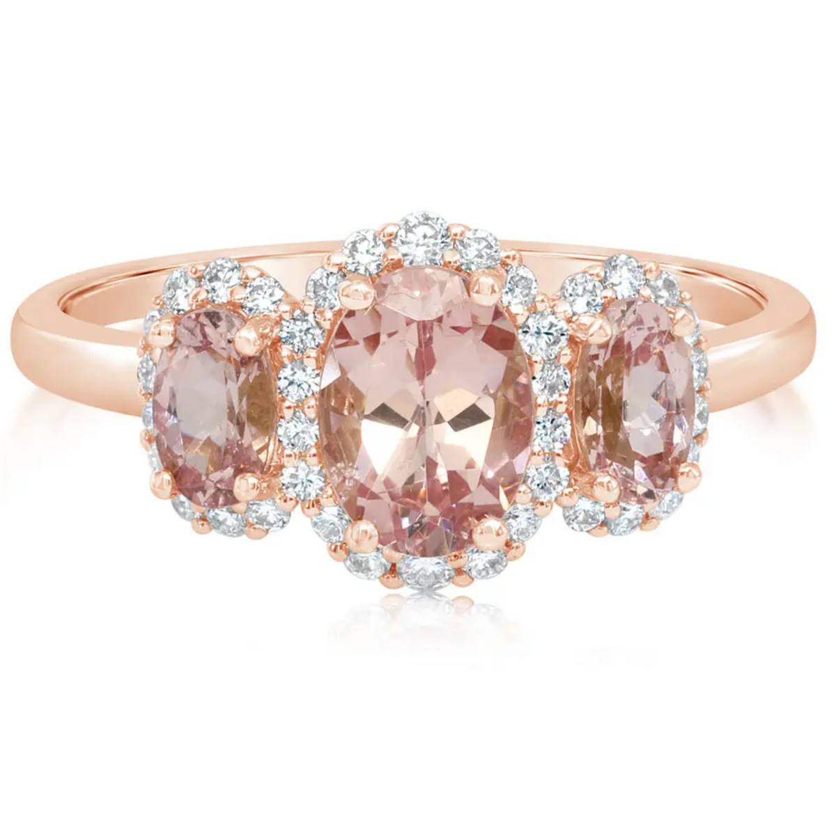 14K Rose Gold Lotus Garnet & Diamond Halo Three-Stone Ring