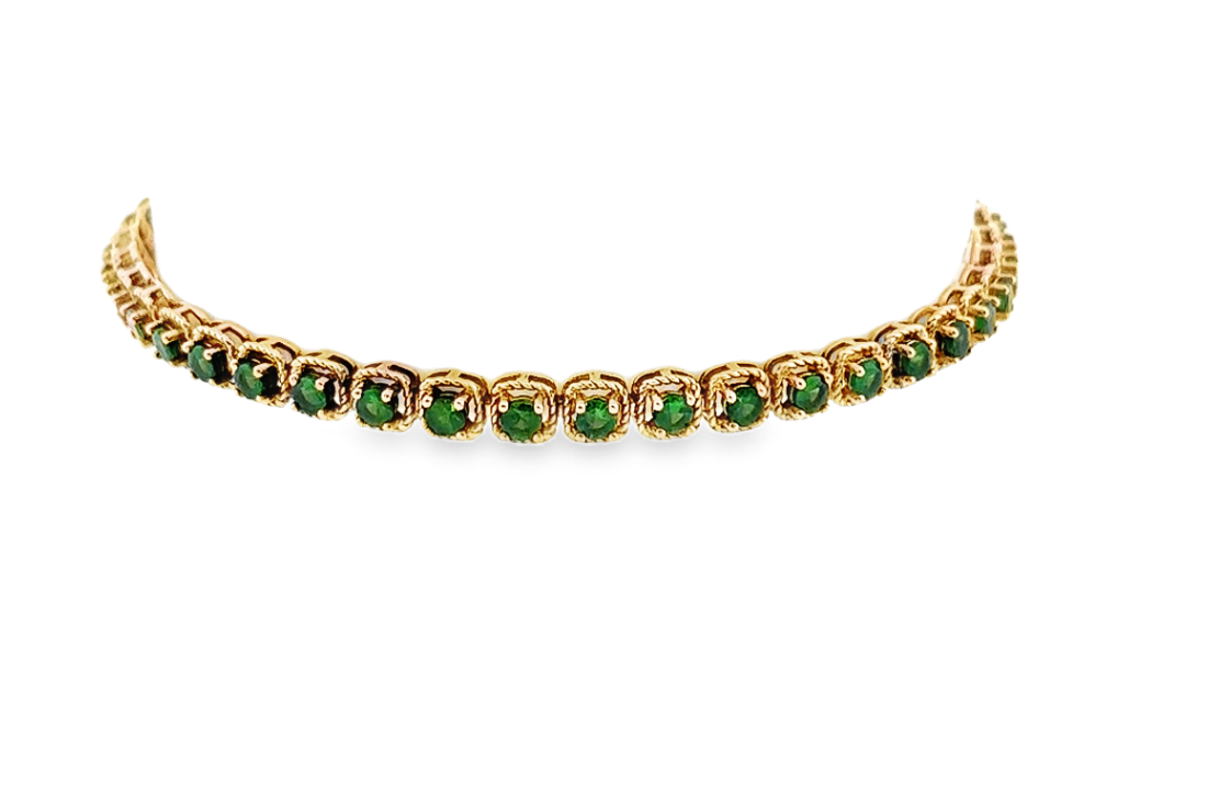 14K Yellow Gold Tsavorite Garnet Tennis Bracelet *1 Stone Chipped in Clasp* Main image