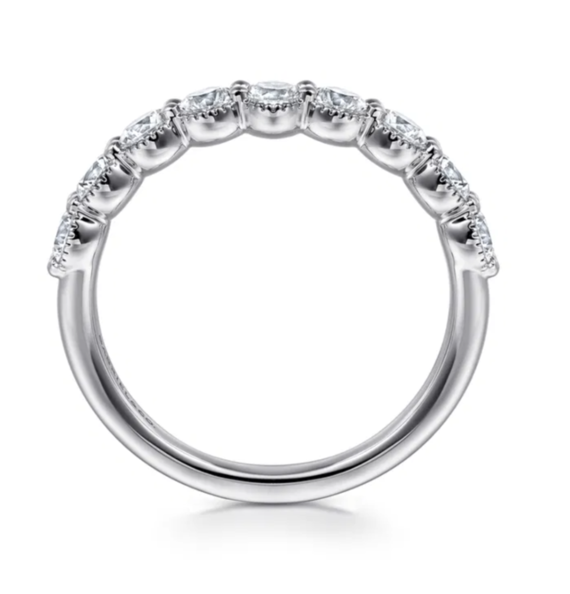 14K White Gold Round Diamond Anniversary Band with Milgrain Detail by Gabriel NY Secondary image