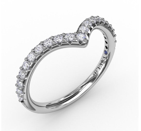 14K WG Diamond Shared Prong Chevron Wedding Band by FANA